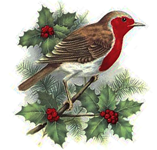 Christmas Robin Bird Holly Berry 1 pc 5.5" Waterslide Ceramic Decal