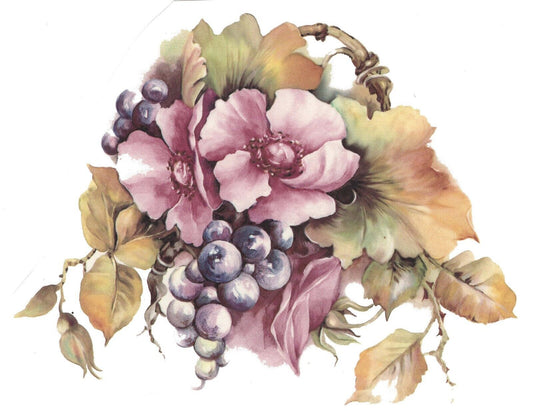 Fall Floral Pink Purple 1 pc 7" X 6-1/2" Overglaze Waterslide Ceramic Decal