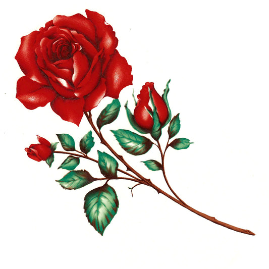 Long Stemmed Red Rose Bud Flower Overglaze Waterslide Ceramic Decals