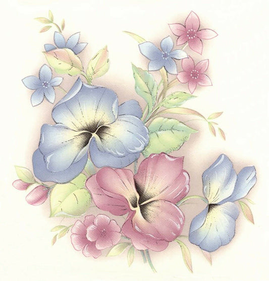 Blue Pink Pansy Flowers Overglaze Waterslide Ceramic Decals
