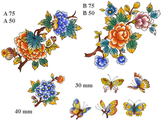 Oriental Flower Branches and Butterflies Overglaze Waterslide Ceramic Decals