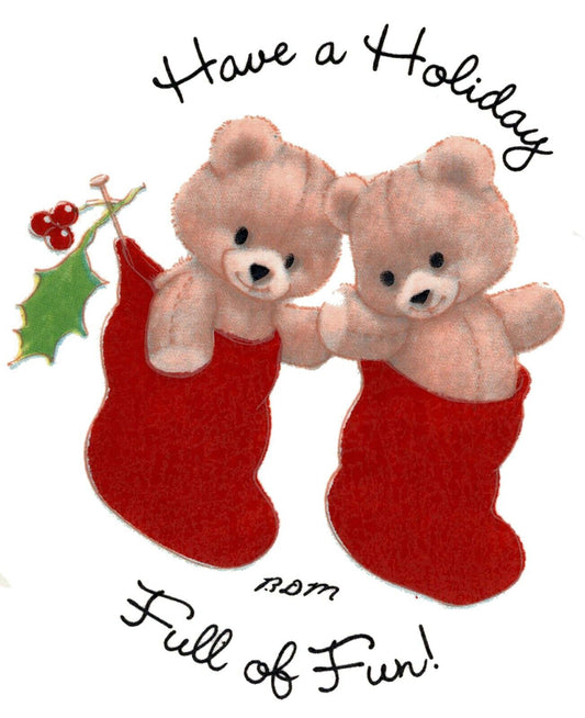 Christmas Teddy Bear Stockings 2 pcs 3-1/4" Waterslide Ceramic Decals