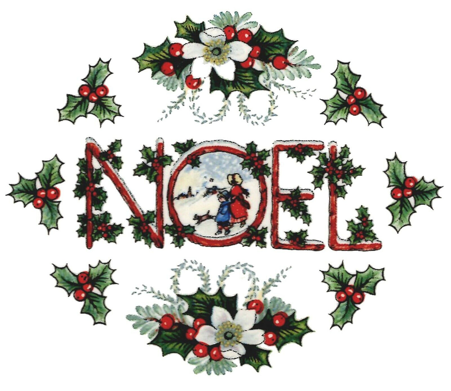 Christmas Vintage Holly Berry Noel 3 Inch Waterslide Ceramic Decals