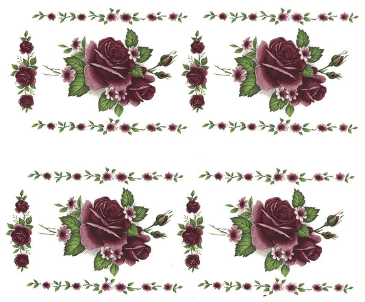Burgundy Rose Flower Borders Waterslide Ceramic Decals