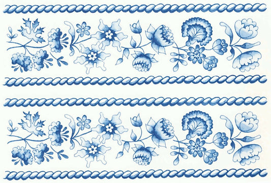 Blue Harmony Flower Border 2 pcs 6 x 1.75 Inch Waterslide Ceramic Decals
