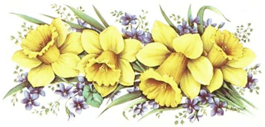 Yellow Daffodil Violet Flower Wrap 7.5 X 3.5" Overglaze Waterslide Ceramic Decal