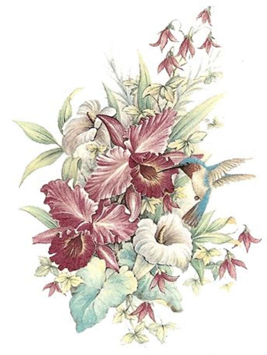 Orchid Flower Hummingbird Bird Select-A-Size Waterslide Ceramic Decals