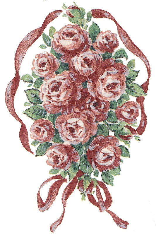 Pink Rose Ribbon Frame Flowers 2 pcs 3-1/2" X 2-1/2" Waterslide Ceramic Decals
