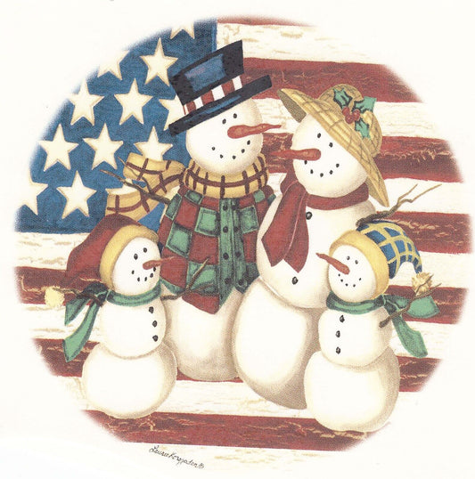 Patriotic Snowman Family Flag 2 pcs 4" Overglaze Waterslide Ceramic Decals