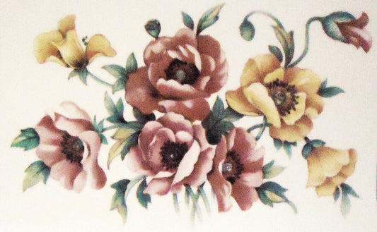 Pink Yellow Poppy Flowers 4 pcs 3.75 X 2.25" Overglaze Waterslide Ceramic Decals
