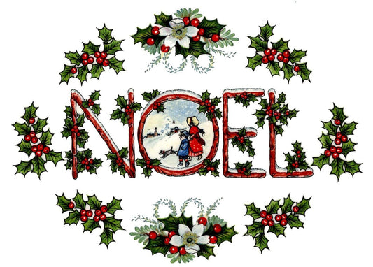 Christmas Vintage Holly Berry Noel 3 pcs 4" x 3" Waterslide Ceramic Decals