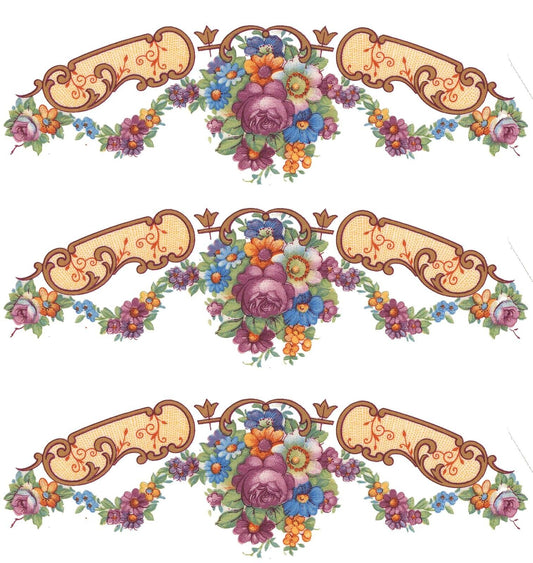 Pompadour Curved Border Pink Flower Overglaze Waterslide Ceramic Decals