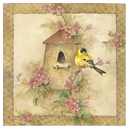 Goldfinch Rustic Birdhouse and Flowers 6" Overglaze Waterslide Ceramic Decals