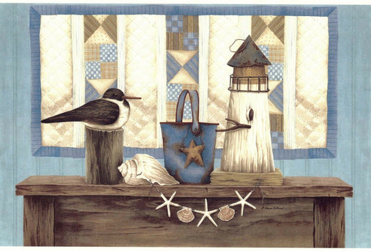 Lighthouse Quilt Bird 1 pc 11" X 7-1/4" Overglaze Waterslide Ceramic Decals