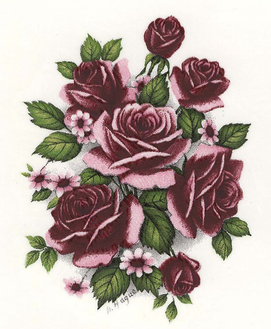 Burgundy Rose Flower Bouquet  4 pcs 2-1/2" X 1-3/4" Waterslide Ceramic Decals