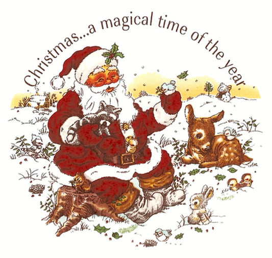Christmas Santa Claus Deer Magical Time 1 pc 7" Waterslide Ceramic Decal