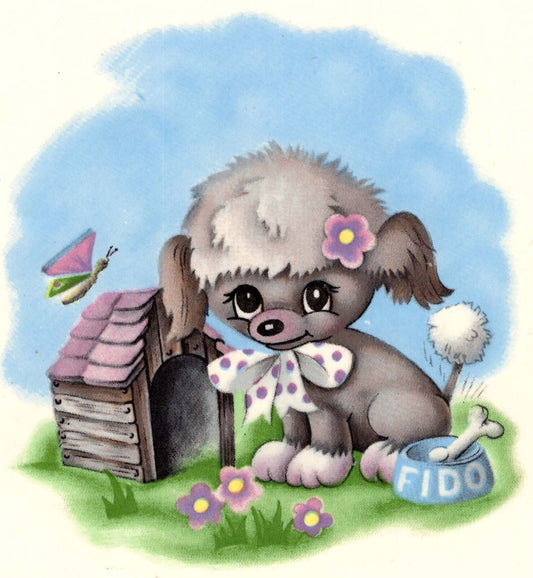 Puppy Dog House Butterfly 1 pc 4-3/4" X 4-1/2" Waterslide Ceramic Decal