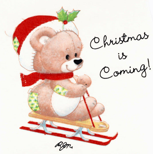 Christmas Sledding Teddy Bear 2 pcs 3-1/4" Waterslide Ceramic Decals
