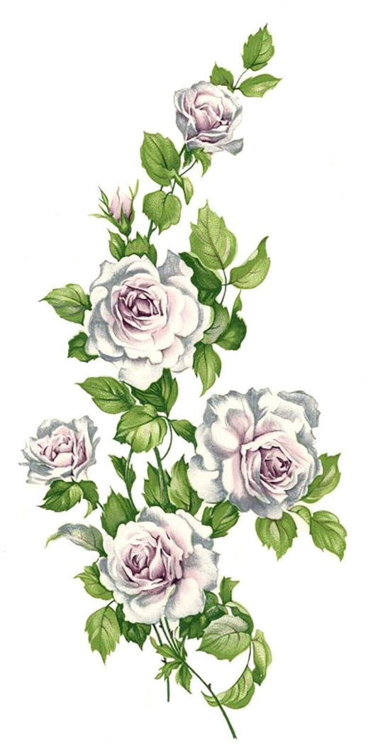 White Roses Pink Accent Flower Overglaze Waterslide Ceramic Decals