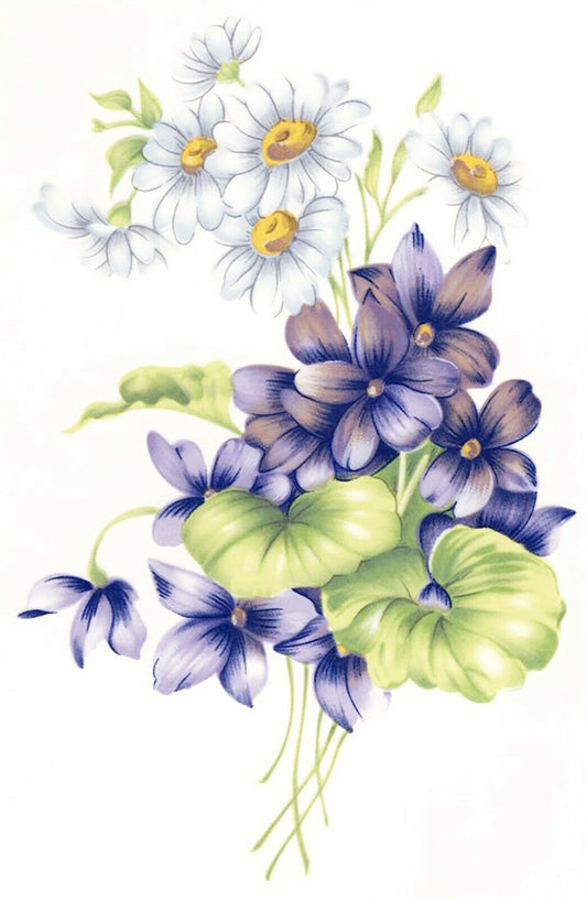 White Daisy Purple Violet Flowers Overglaze Waterslide Ceramic Decals