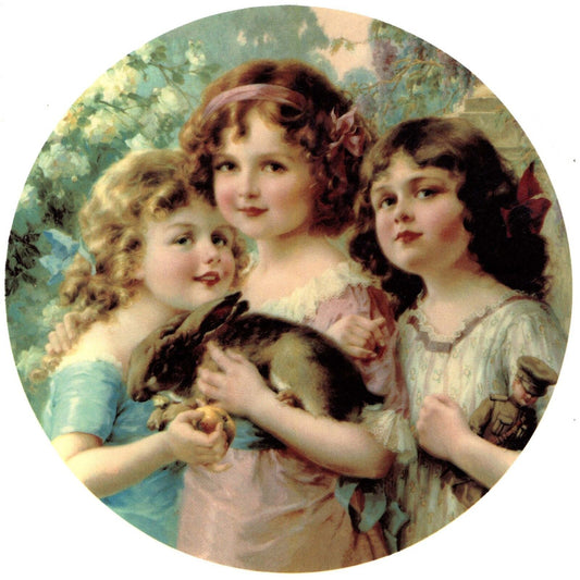 Victorian Girls with Bunny Rabbit Overglaze Waterslide Ceramic Decal