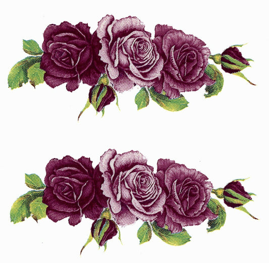 Burgundy Pink Roses with Buds 6 pcs 2-5/8" X 1-1/8" Waterslide Ceramic Decals