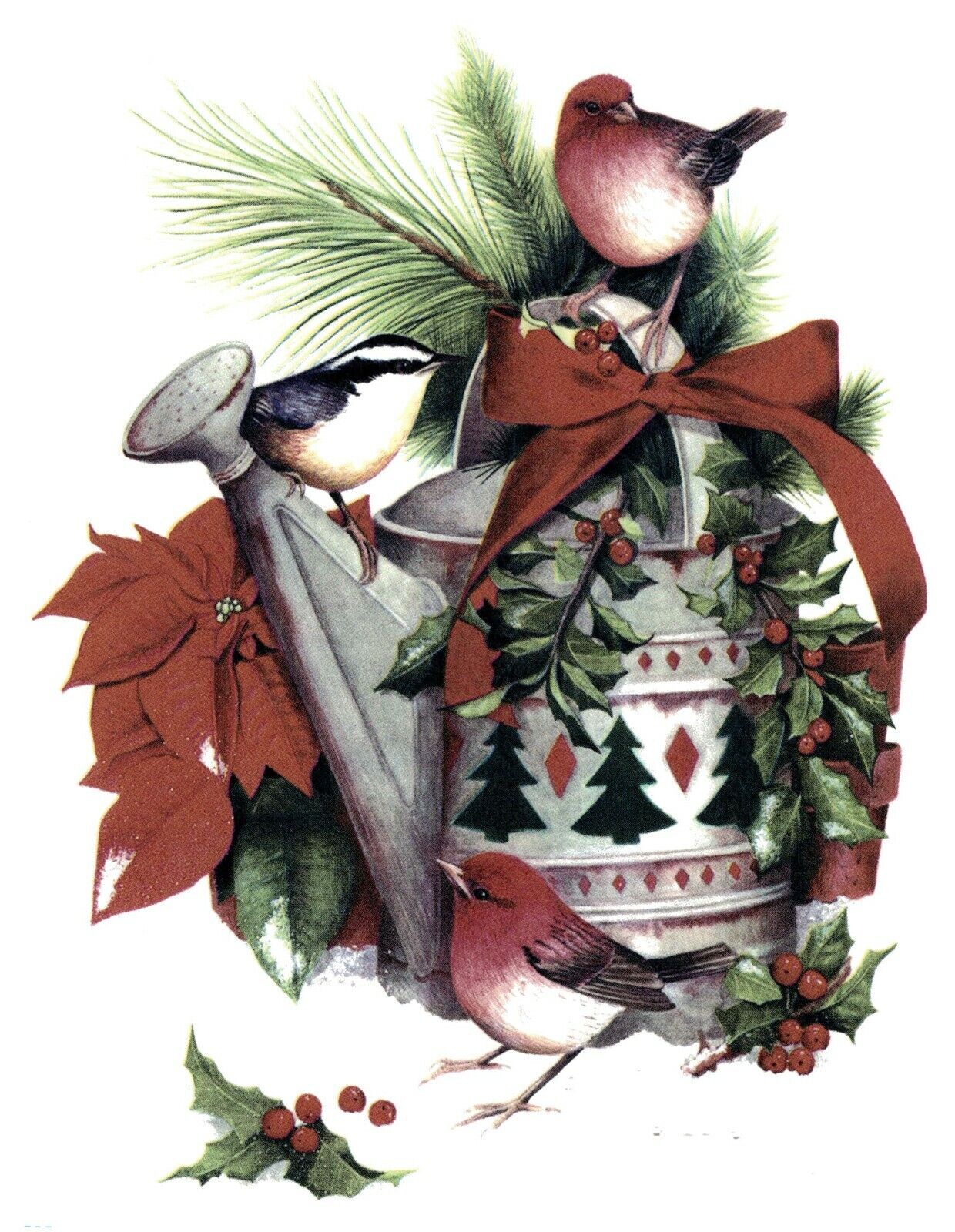 Christmas Garden Poinsettia Birds Select-A-Size Waterslide Ceramic Decals
