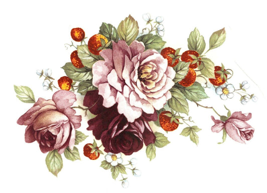 Pink Rose Strawberries Overglaze Waterslide Ceramic Decals