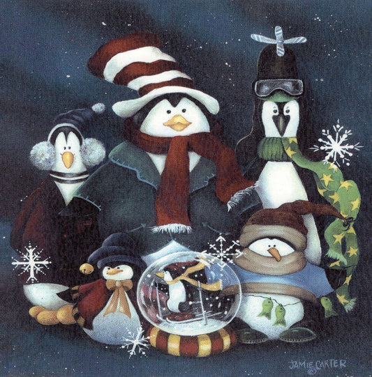 Christmas Art Deco Penguin Group 1 pc 6" X 6" Overglaze Waterslide Ceramic Decal