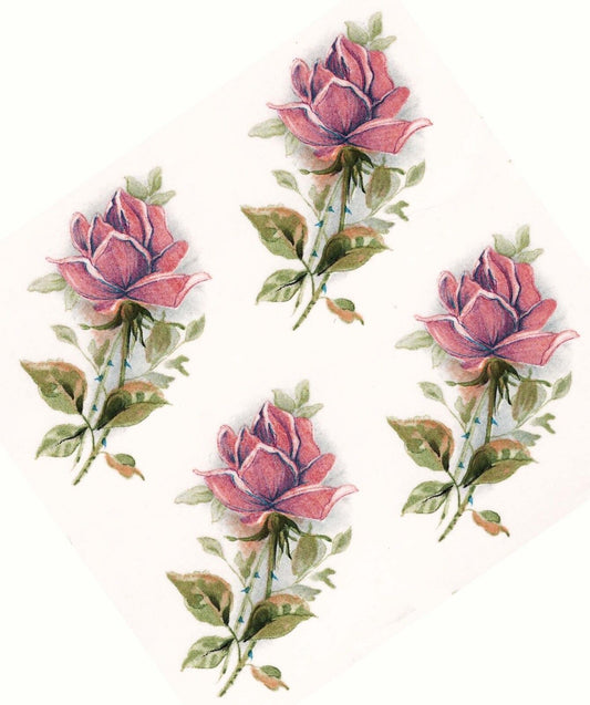 Pink Rose Single Stem Flower Overglaze Waterslide Ceramic Decals