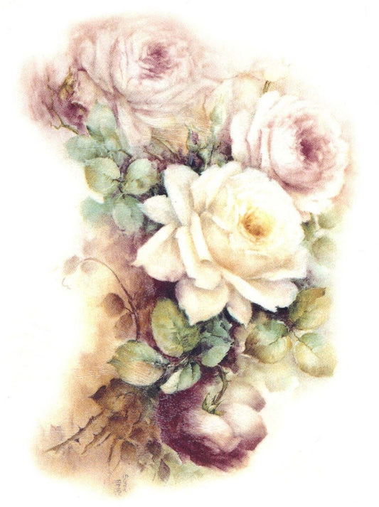 White Pink Rose Spray Flower Overglaze Waterslide Ceramic Decals