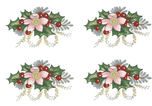 Christmas Pink White Flower Holly Overglaze Waterslide Ceramic Decals