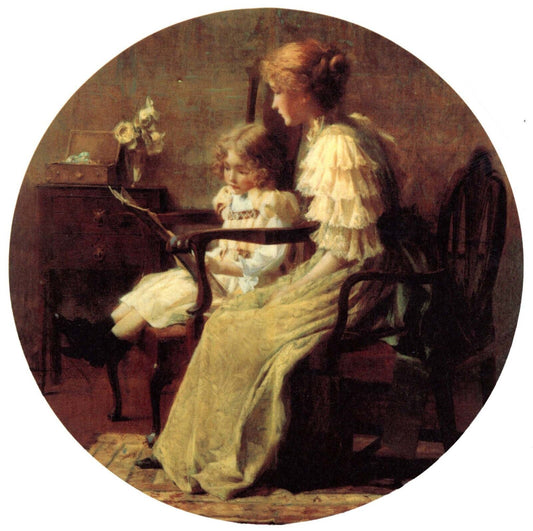 Victorian Girl with Mother 7.5 Inch 1 pc Overglaze Waterslide Ceramic Decal