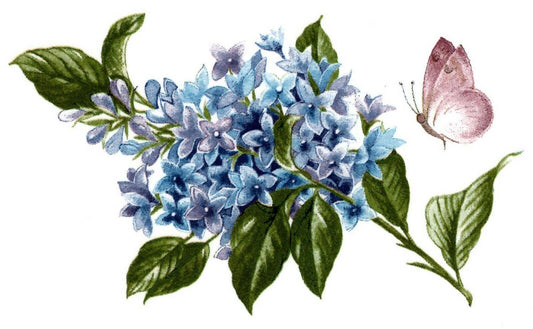 Blue Lilac Flower Pink Butterfly Overglaze Waterslide Ceramic Decals