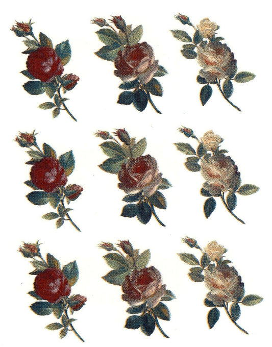 Single Stem Rose Flower Collection 9 pcs 1-1/4" Waterslide Ceramic Decals