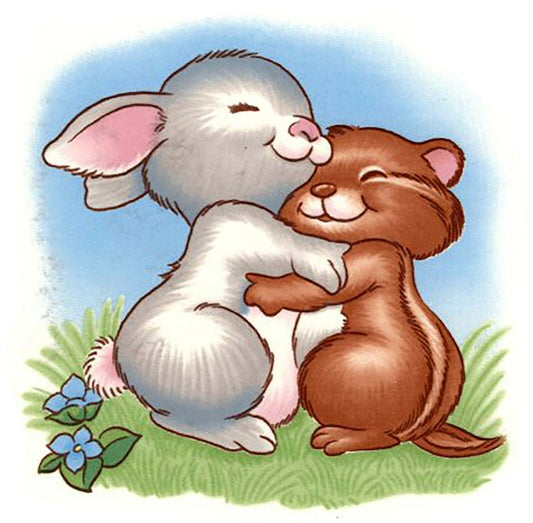 Spring Bunny Chipmunk Hugging 3 pcs 3-1/2 X 3-1/2" Waterslide Ceramic Decal