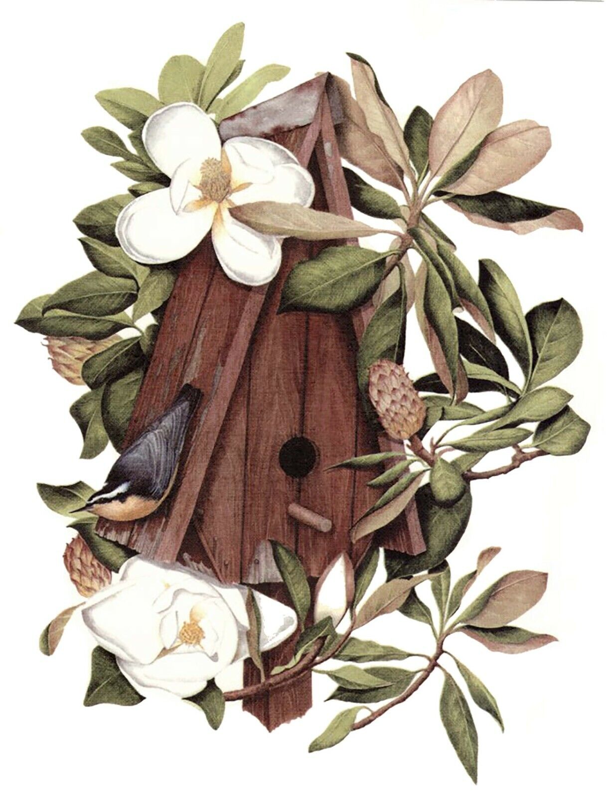 Birdhouse White Magnolia Flowers Overglaze Waterslide Ceramic Decals