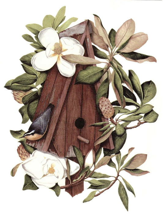 Birdhouse White Magnolia Flowers Overglaze Waterslide Ceramic Decals