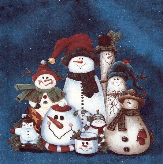 Christmas Art Deco Snowman Group 1 pc 6" X 6" Overglaze Waterslide Ceramic Decal