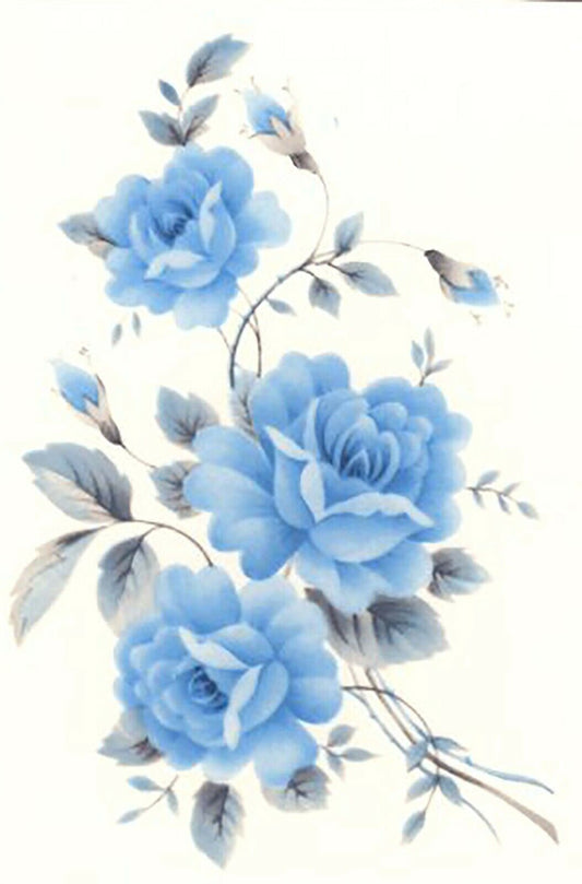 Blue Summer Rose Spray 1 pc 7-1/2" X 5" Overglaze Waterslide Ceramic Decal