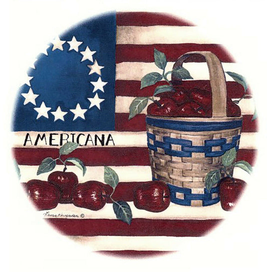 Liberty Patriotic Flag Apple Basket 2 pcs 4" Overglaze Waterslide Ceramic Decals