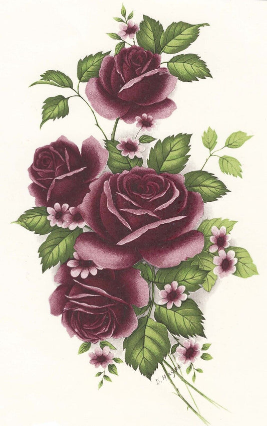 Burgundy Rose Flower Bouquet 1 pc 7-1/2" X 4-1/2" Waterslide Ceramic Decal