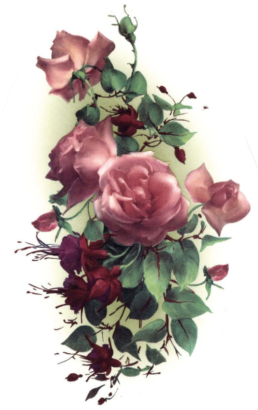 Rose Fuchsia Flower Spray Overglaze Waterslide Ceramic Decals