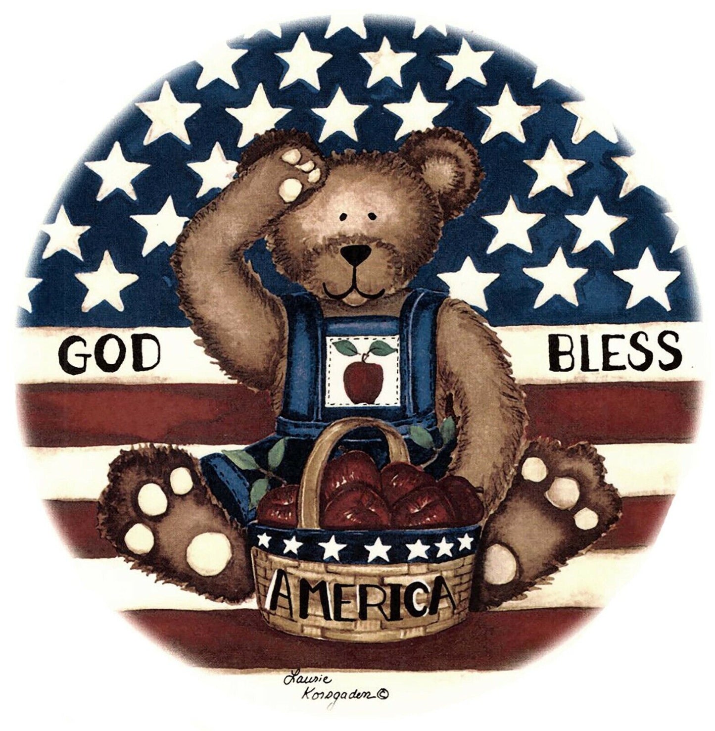 Patriotic US Flag Bear Bless American Select-A-Size Waterslide Ceramic Decals