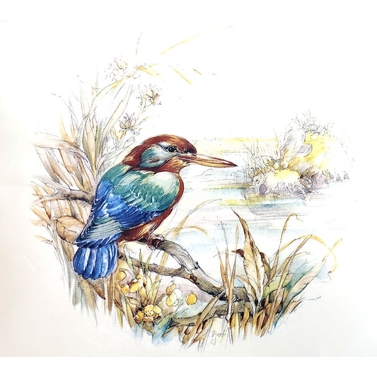 Kingfisher Bird Tree Branch Overglaze Waterslide Ceramic Decal