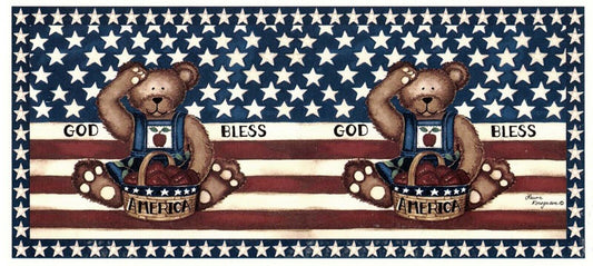 US Flag Bless Bear Mug Wrap Border 1 pc 7-3/4" X 3-1/2" Waterslide Ceramic Decal