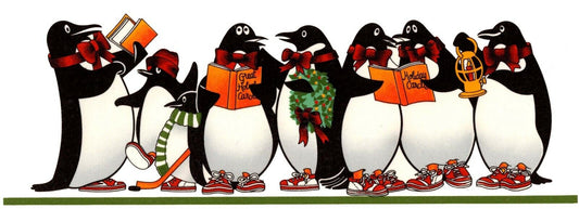 Christmas Caroling Penguin Wrap 1 pc 9" X 3-1/4" Waterslide Ceramic Decal
