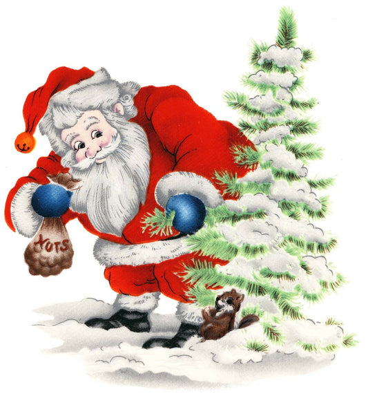 Christmas Santa Squirrel Nuts 6 pcs 2" X 1-3/4" Waterslide Ceramic Decals