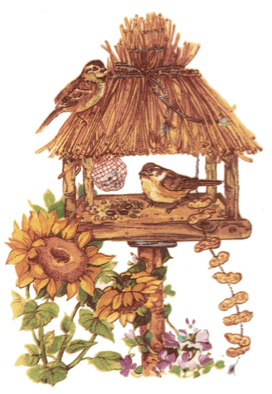 Rustic Birdhouse Birds Sunflowers Overglaze Waterslide Ceramic Decals