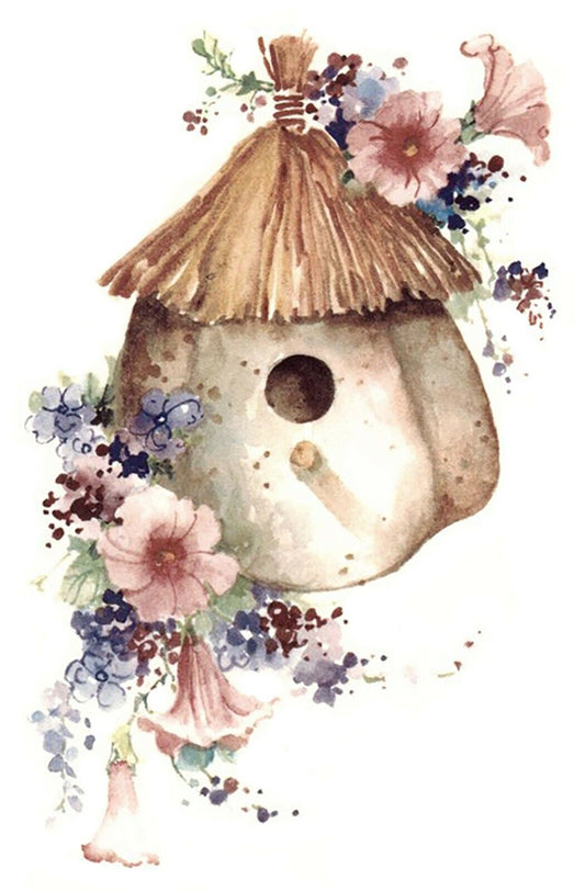 Birdhouse Gourd Pink Purple Flowers Overglaze Waterslide Ceramic Decals